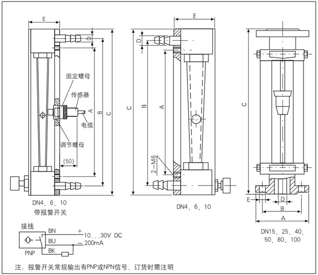 衛生型玻璃轉子流量計外形圖
